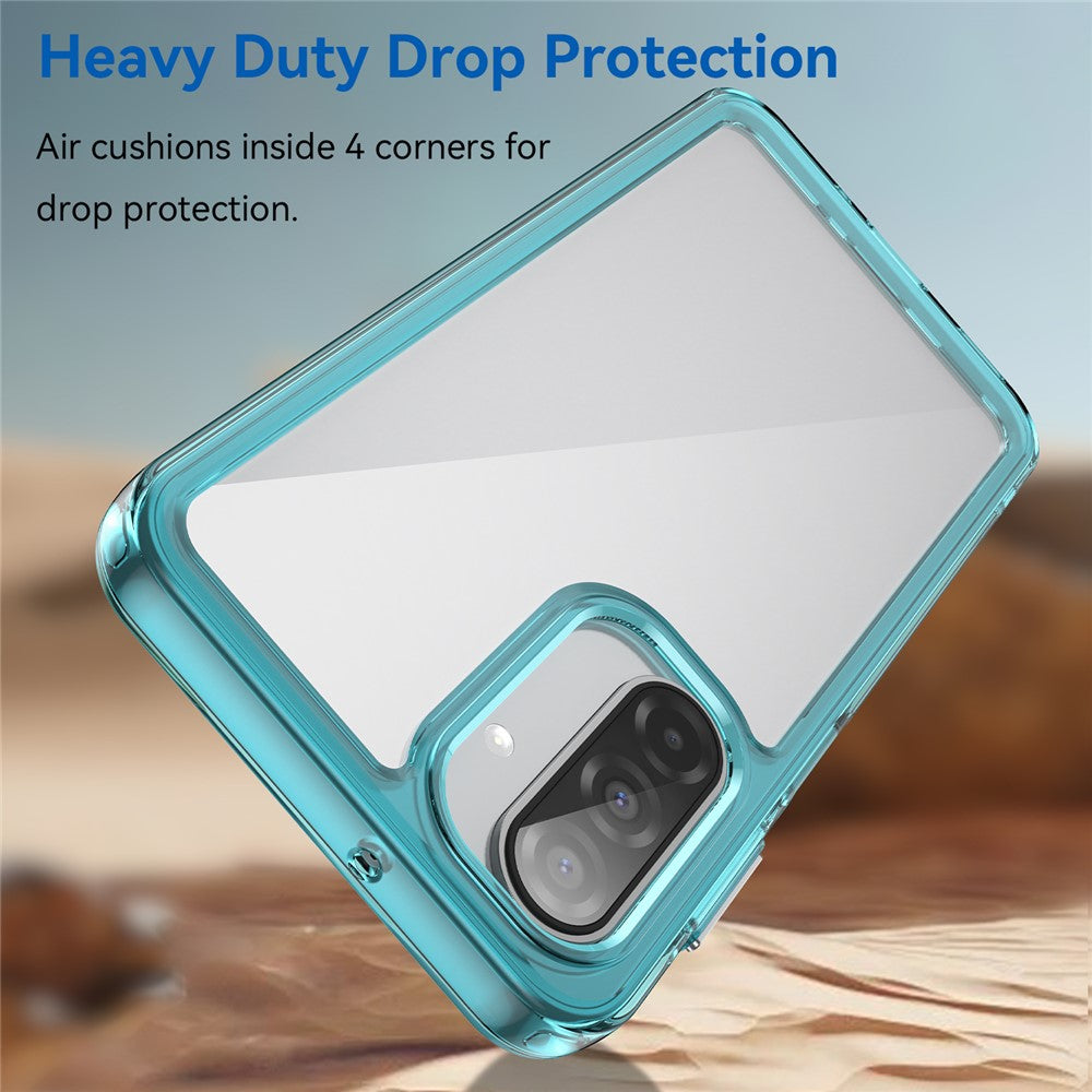 For Samsung Galaxy A17 5G Phone Case WANLONFENG XC Series TPU Acrylic Cover with Tempered Glass (Big Lens Hole) - Transparent Blue