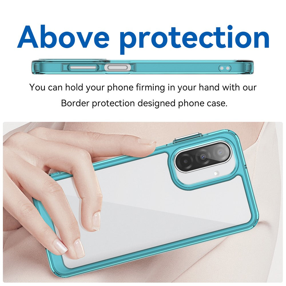 For Samsung Galaxy A17 5G Phone Case WANLONFENG XC Series TPU Acrylic Cover with Tempered Glass (Big Lens Hole) - Transparent Blue