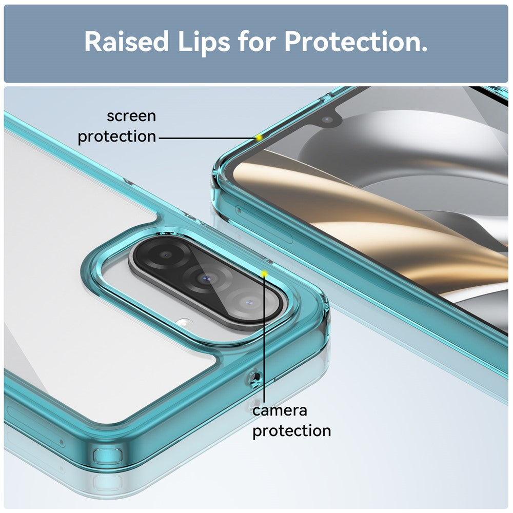 For Samsung Galaxy A17 5G Phone Case WANLONFENG XC Series TPU Acrylic Cover with Tempered Glass (Big Lens Hole) - Transparent Blue