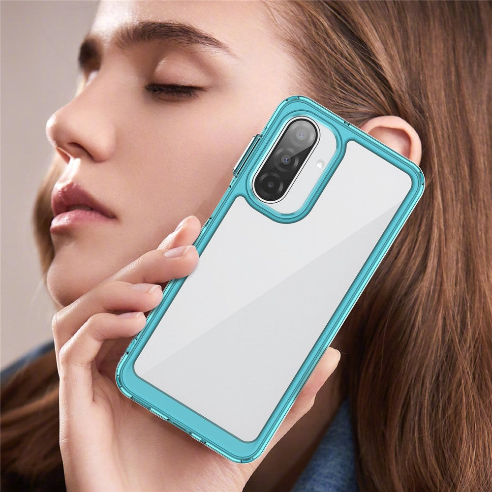 For Samsung Galaxy A17 5G Phone Case WANLONFENG XC Series TPU Acrylic Cover with Tempered Glass (Big Lens Hole) - Transparent Blue