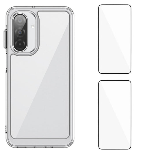 For Samsung Galaxy A17 5G Clear Phone Case WANLONFENG MF2 Series TPU Acrylic Cover with 2Pcs Tempered Glass - Transparent