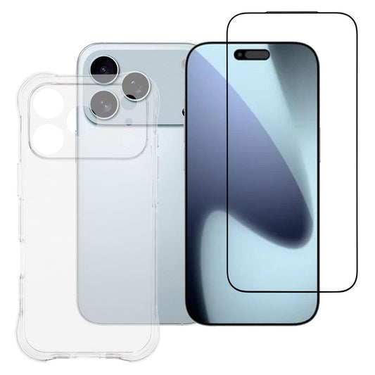 For iPhone 17 Pro Max Case 2.0mm TPU Clear Phone Cover with Tempered Glass Screen Protector