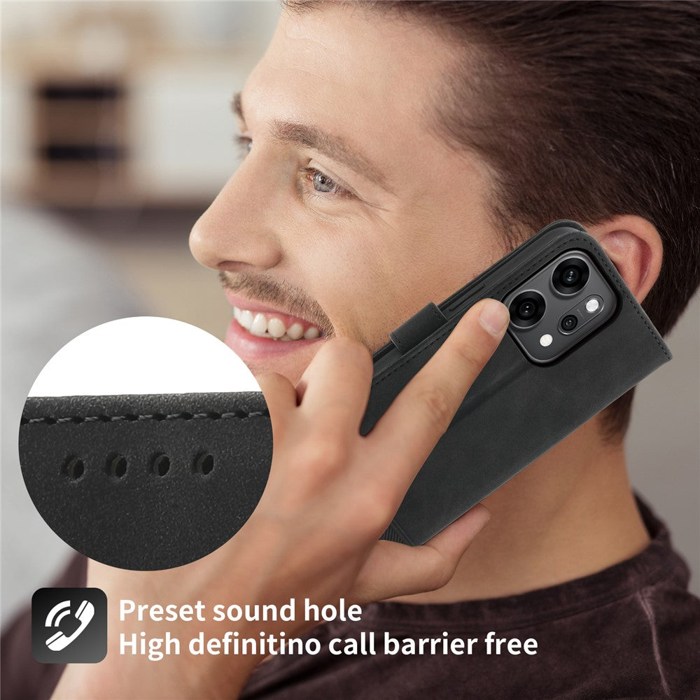 DIERFENG DF-03 For Oppo Reno14 Pro 5G (Global) Case Lines Imprint Wallet Leather Phone Cover with Wrist Strap - Black