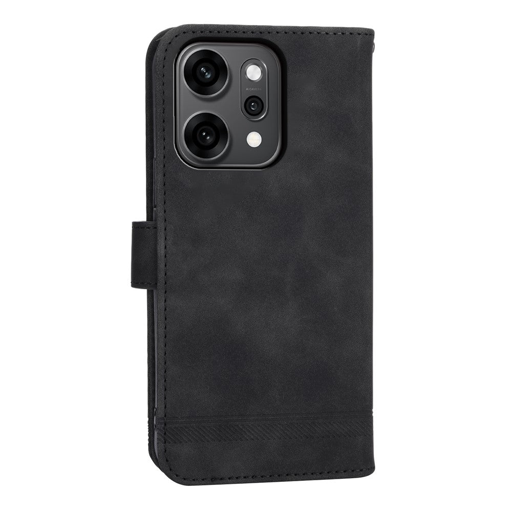 DIERFENG DF-03 For Oppo Reno14 Pro 5G (Global) Case Lines Imprint Wallet Leather Phone Cover with Wrist Strap - Black