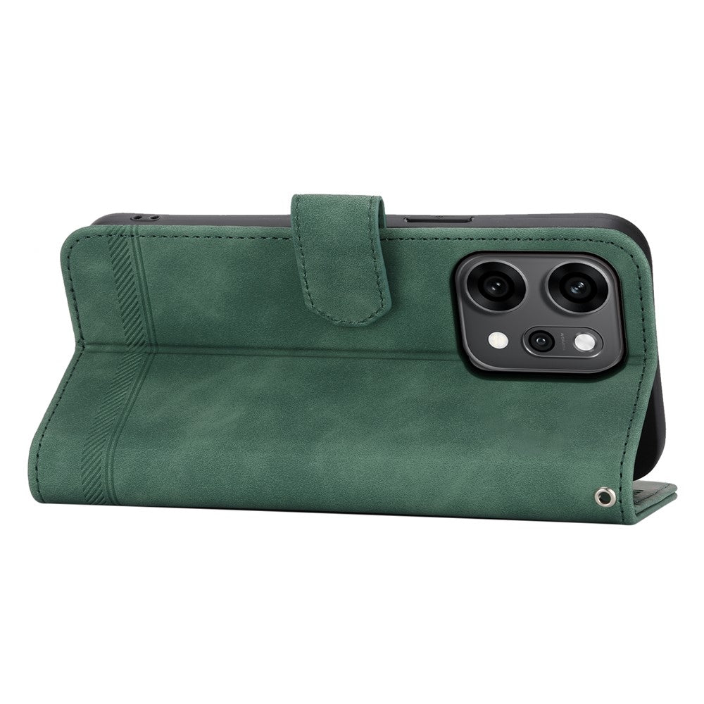 DIERFENG DF-03 For Oppo Reno14 Pro 5G (Global) Case Lines Imprint Wallet Leather Phone Cover with Wrist Strap - Green