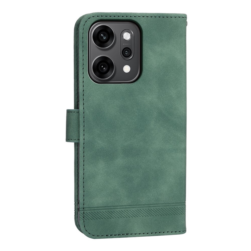 DIERFENG DF-03 For Oppo Reno14 Pro 5G (Global) Case Lines Imprint Wallet Leather Phone Cover with Wrist Strap - Green