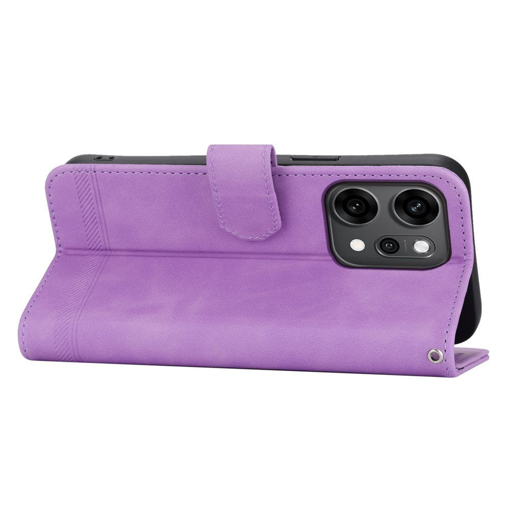 DIERFENG DF-03 For Oppo Reno14 Pro 5G (Global) Case Lines Imprint Wallet Leather Phone Cover with Wrist Strap - Purple