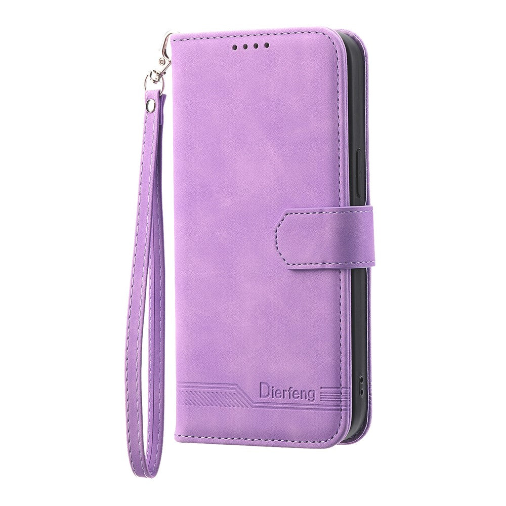 DIERFENG DF-03 For Oppo Reno14 Pro 5G (Global) Case Lines Imprint Wallet Leather Phone Cover with Wrist Strap - Purple