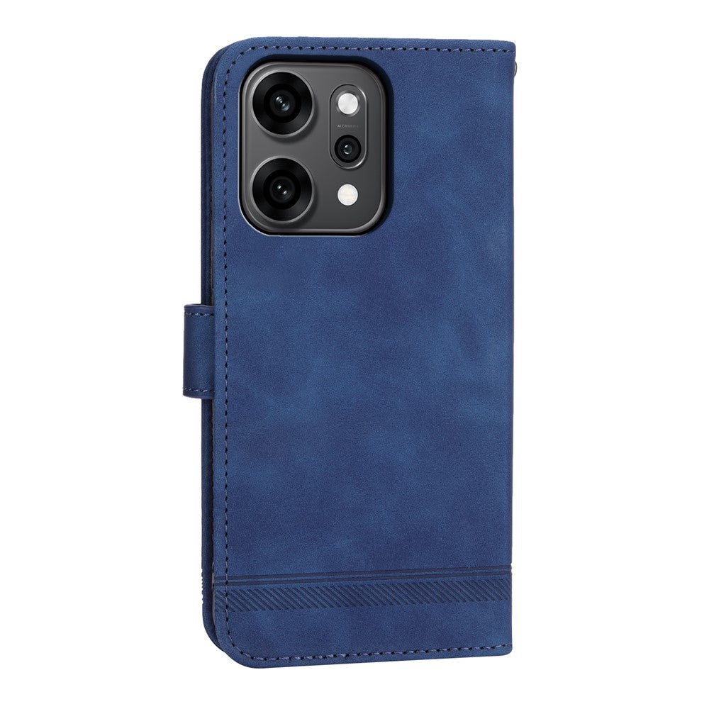 DIERFENG DF-03 For Oppo Reno14 Pro 5G (Global) Case Lines Imprint Wallet Leather Phone Cover with Wrist Strap - Blue