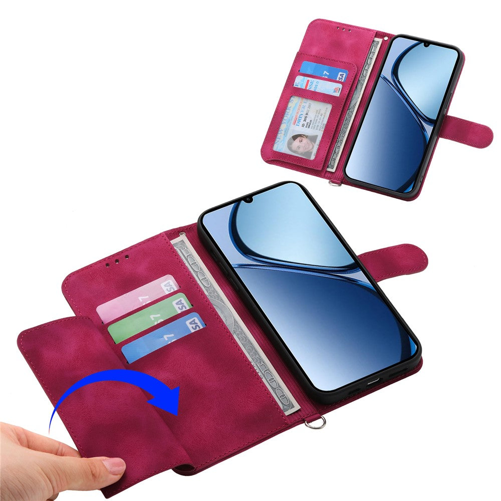 For Oppo Reno14 Pro 5G (Global) Case Flower Pattern PU Leather Wallet Phone Cover with Strap - Wine Red