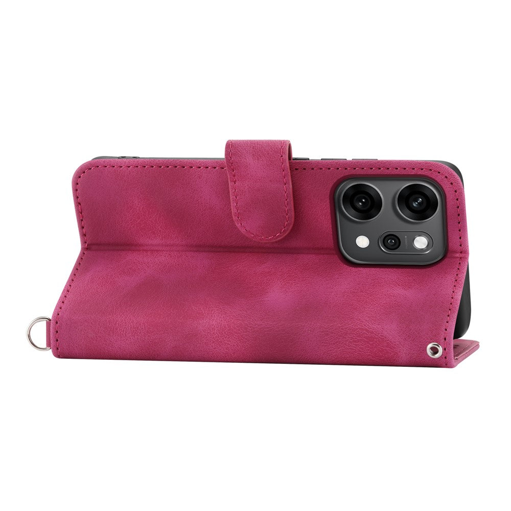 For Oppo Reno14 Pro 5G (Global) Case Flower Pattern PU Leather Wallet Phone Cover with Strap - Wine Red
