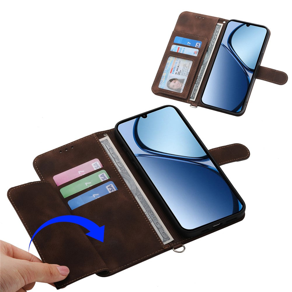 For Oppo Reno14 Pro 5G (Global) Case Flower Pattern PU Leather Wallet Phone Cover with Strap - Brown