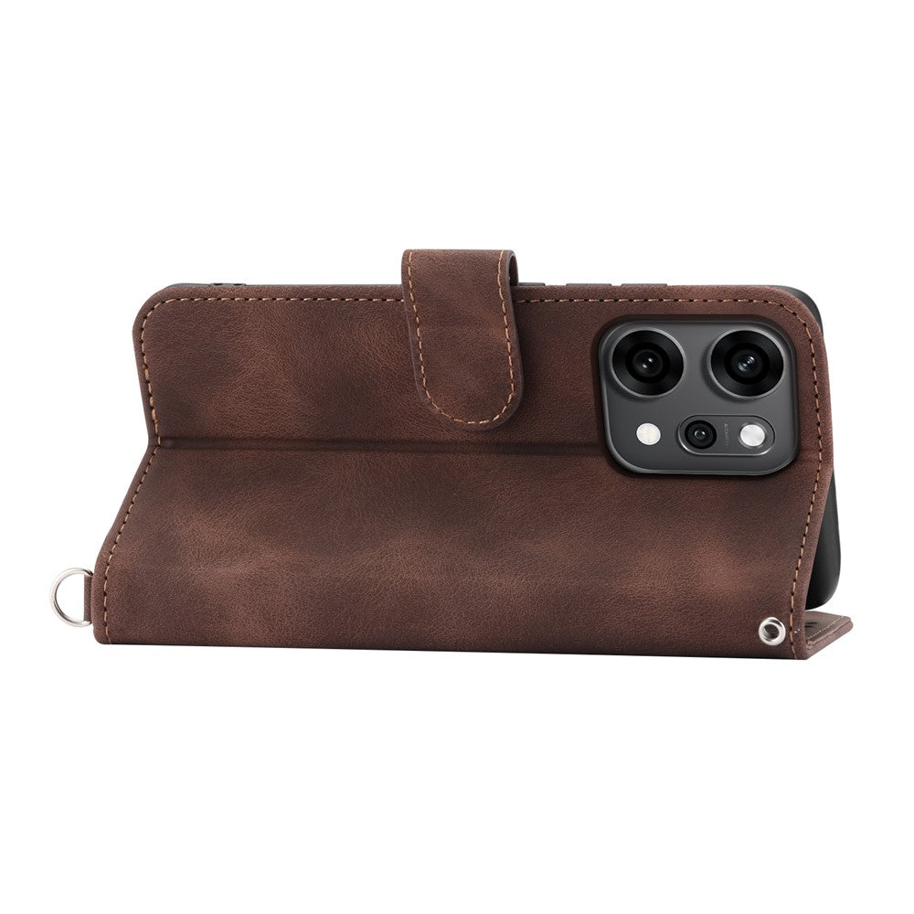 For Oppo Reno14 Pro 5G (Global) Case Flower Pattern PU Leather Wallet Phone Cover with Strap - Brown