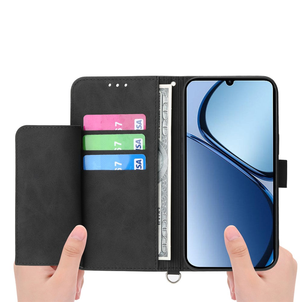 For Oppo Reno14 Pro 5G (Global) Case Flower Pattern PU Leather Wallet Phone Cover with Strap - Black