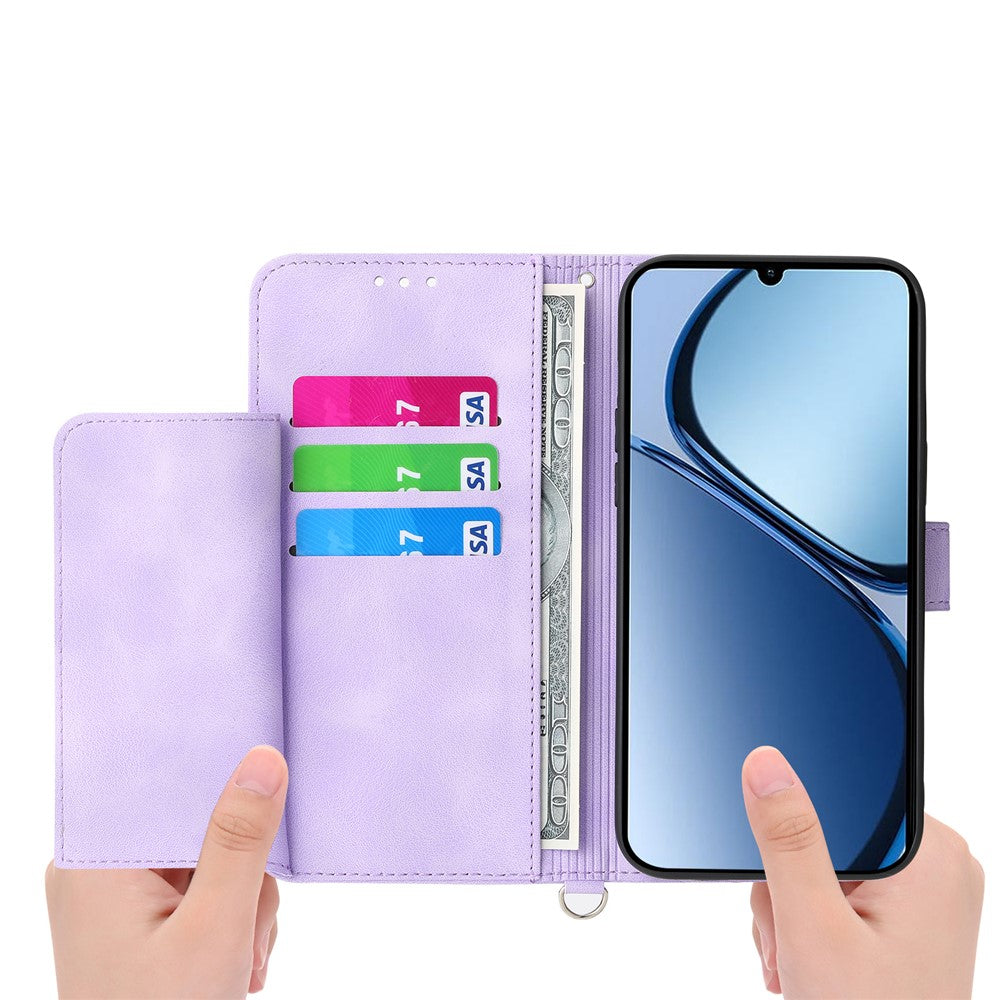 For Oppo Reno14 Pro 5G (Global) Case Flower Pattern PU Leather Wallet Phone Cover with Strap - Light Purple