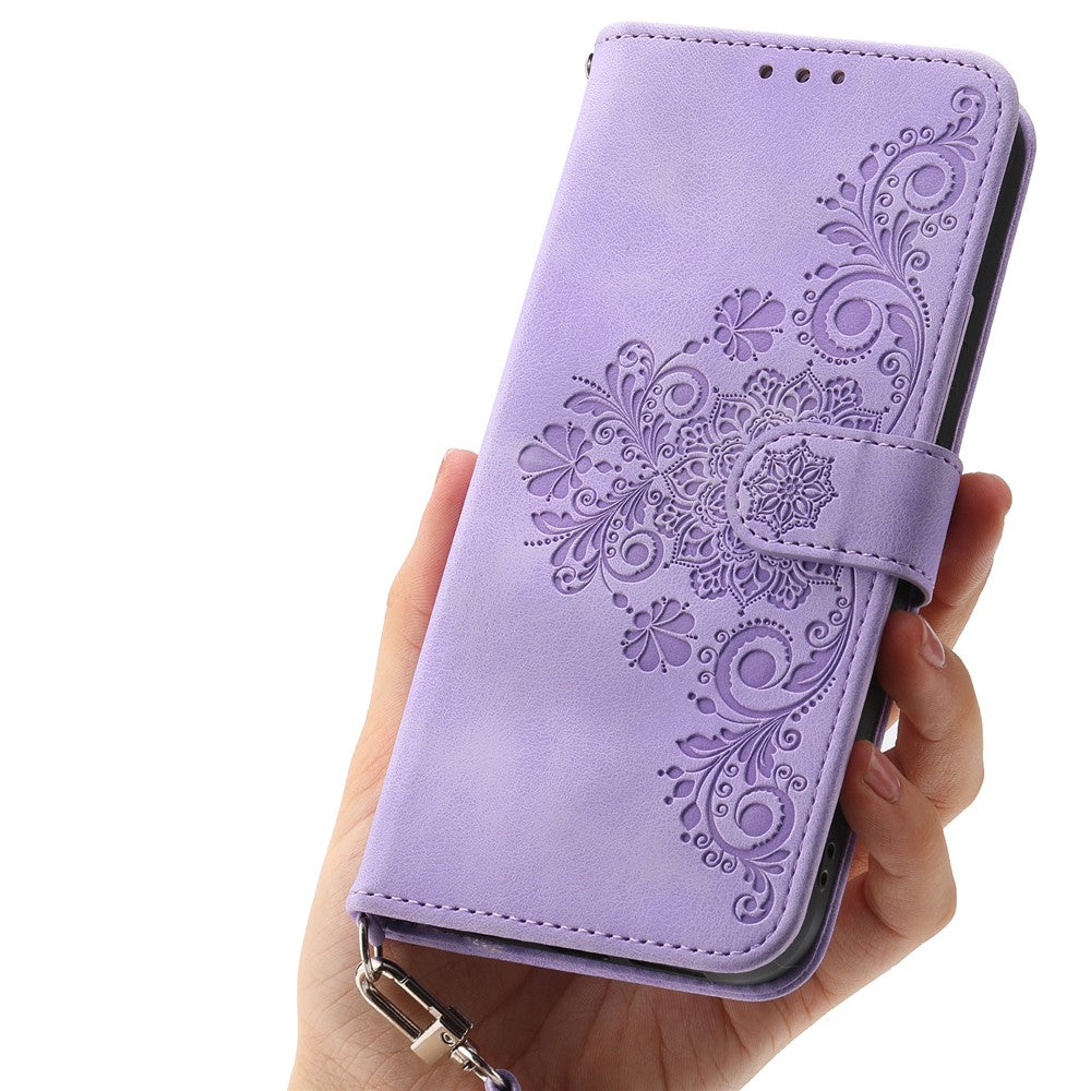 For Oppo Reno14 Pro 5G (Global) Case Flower Pattern PU Leather Wallet Phone Cover with Strap - Light Purple
