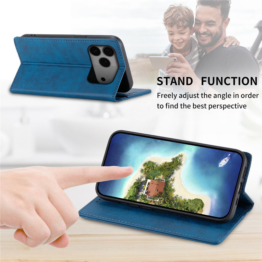 For iPhone 17 Pro Max Wallet Case RFID Blocking PU Leather Phone Cover - Blue