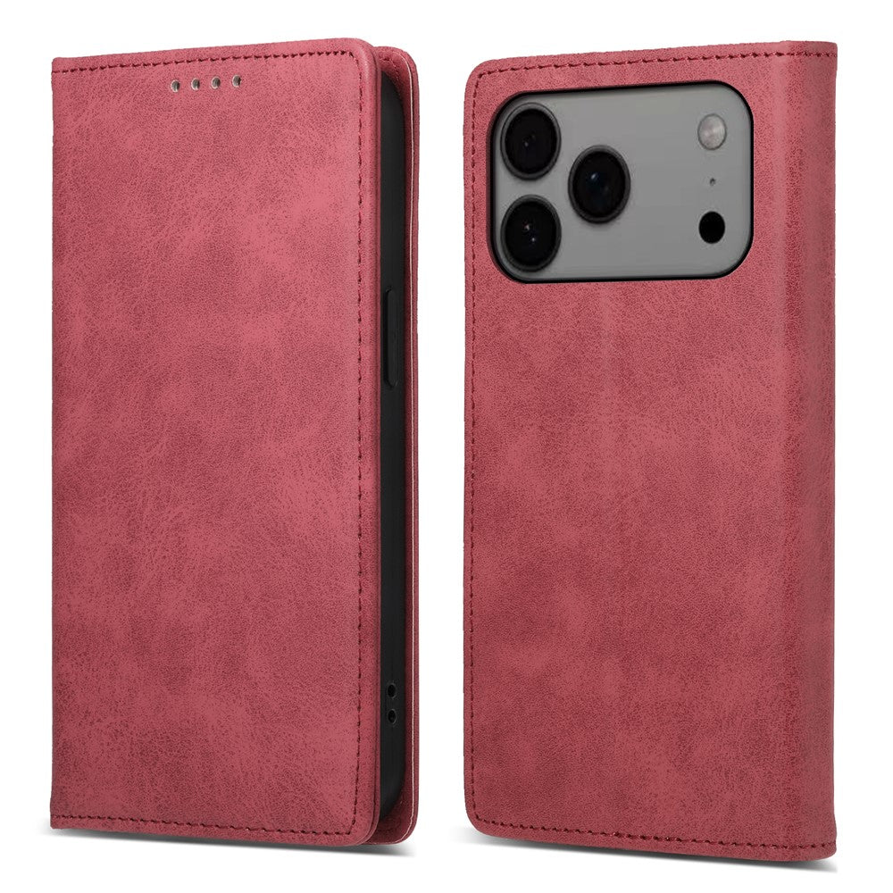 For iPhone 17 Pro Max Wallet Case RFID Blocking PU Leather Phone Cover - Red