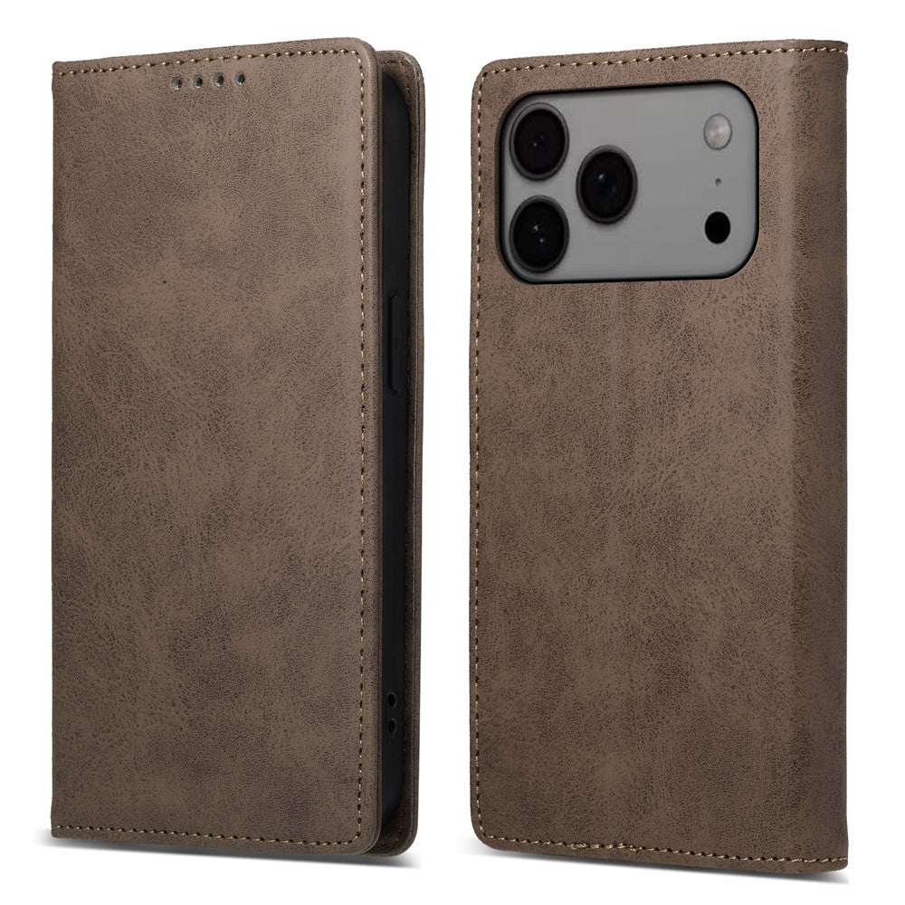 For iPhone 17 Pro Max Wallet Case RFID Blocking PU Leather Phone Cover - Brown