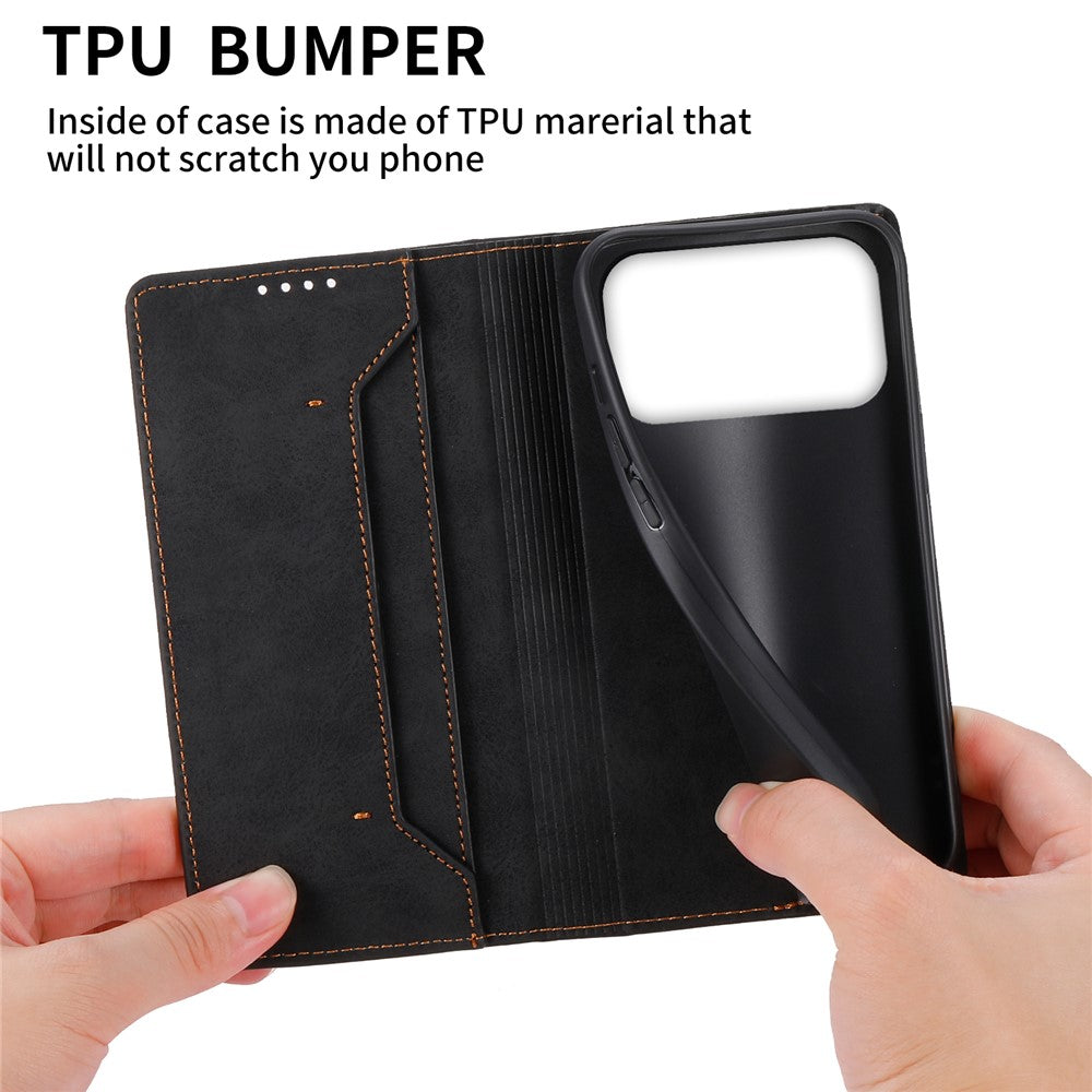 For iPhone 17 Pro Max Wallet Case RFID Blocking PU Leather Phone Cover - Black