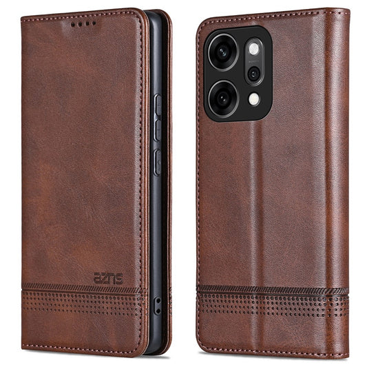 AZNS For Oppo Reno14 Pro 5G (Global) Case Cowhide Texture PU Leather Wallet Phone Cover - Coffee