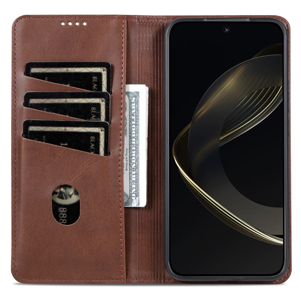AZNS For Oppo Reno14 Pro 5G (Global) Case Cowhide Texture PU Leather Wallet Phone Cover - Coffee