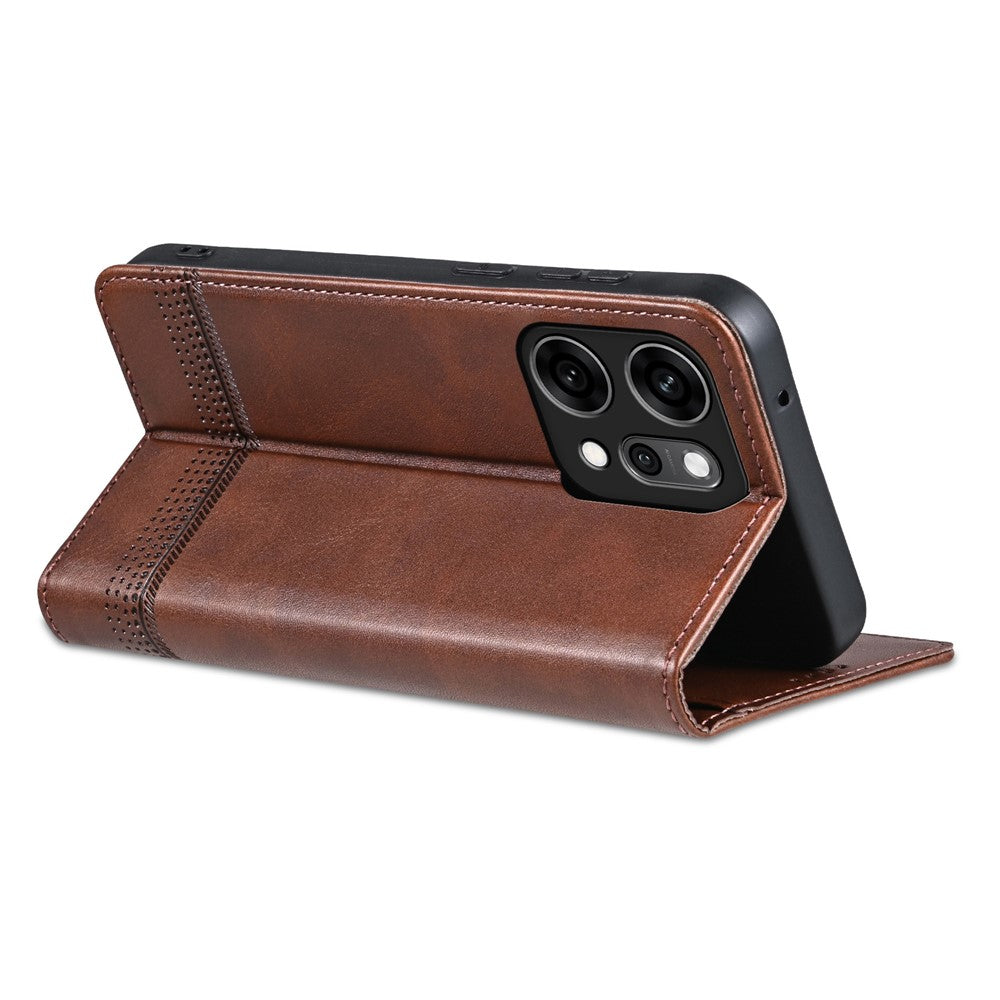 AZNS For Oppo Reno14 Pro 5G (Global) Case Cowhide Texture PU Leather Wallet Phone Cover - Coffee