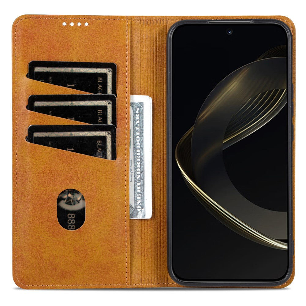 AZNS For Oppo Reno14 Pro 5G (Global) Case Cowhide Texture PU Leather Wallet Phone Cover - Brown