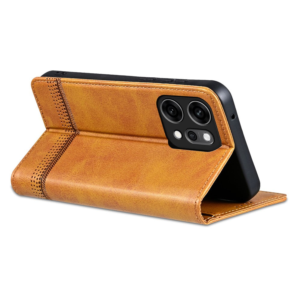 AZNS For Oppo Reno14 Pro 5G (Global) Case Cowhide Texture PU Leather Wallet Phone Cover - Brown
