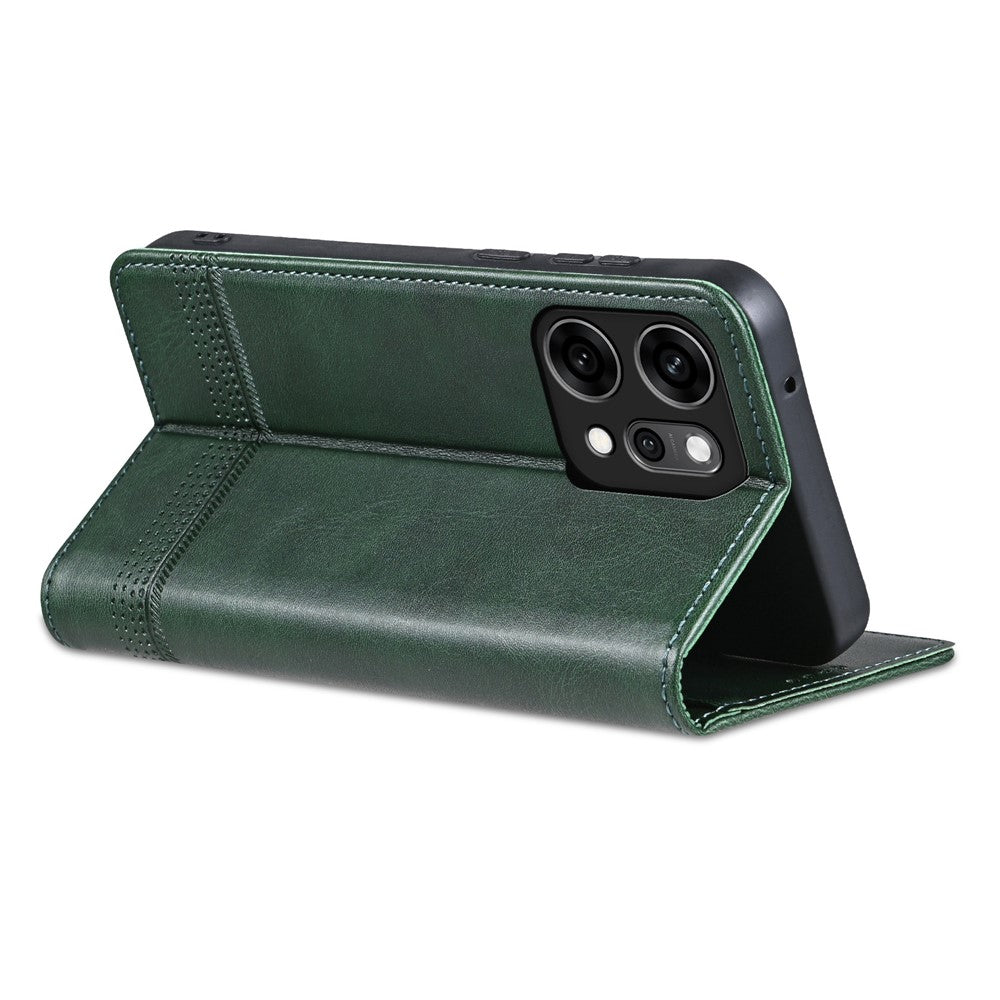 AZNS For Oppo Reno14 Pro 5G (Global) Case Cowhide Texture PU Leather Wallet Phone Cover - Green