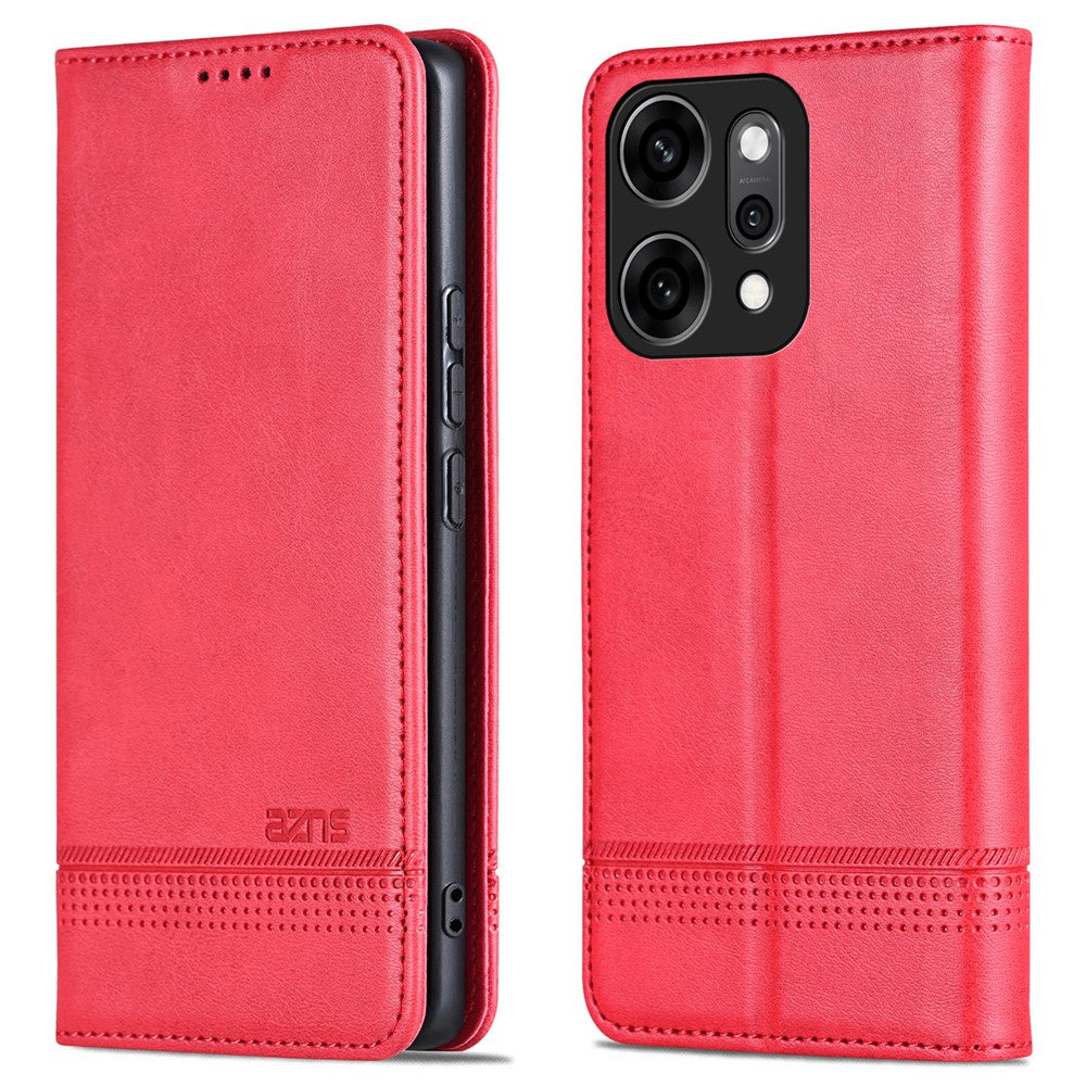AZNS For Oppo Reno14 Pro 5G (Global) Case Cowhide Texture PU Leather Wallet Phone Cover - Red
