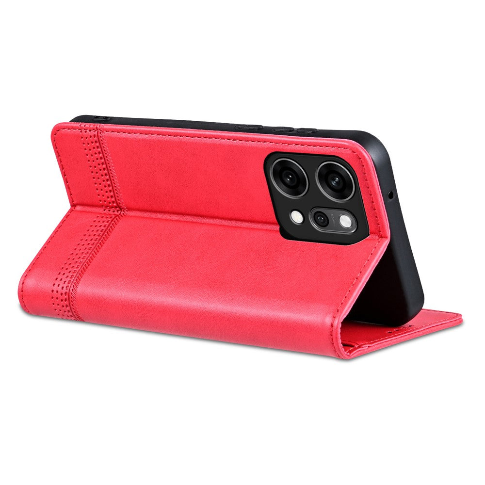 AZNS For Oppo Reno14 Pro 5G (Global) Case Cowhide Texture PU Leather Wallet Phone Cover - Red