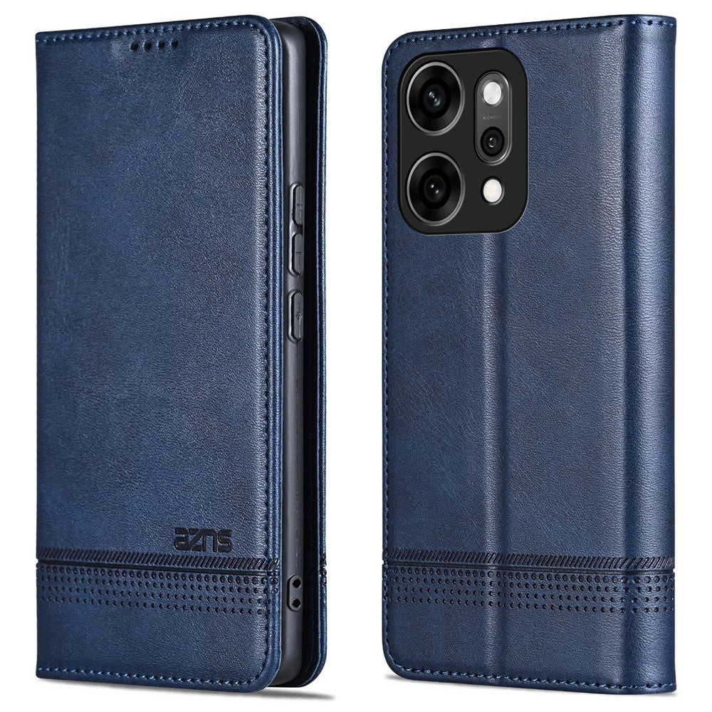 AZNS For Oppo Reno14 Pro 5G (Global) Case Cowhide Texture PU Leather Wallet Phone Cover - Blue