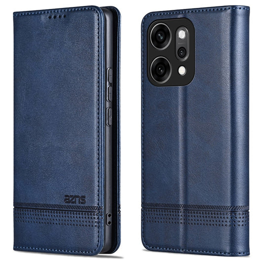 AZNS For Oppo Reno14 Pro 5G (Global) Case Cowhide Texture PU Leather Wallet Phone Cover - Blue