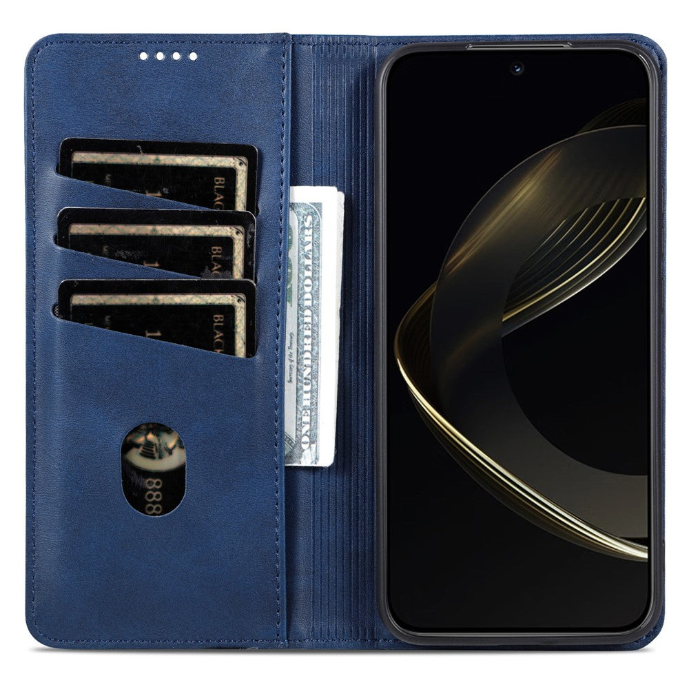 AZNS For Oppo Reno14 Pro 5G (Global) Case Cowhide Texture PU Leather Wallet Phone Cover - Blue