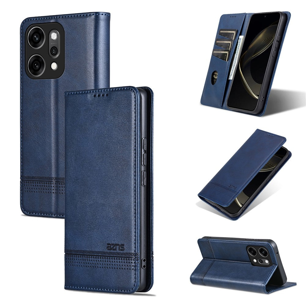 AZNS For Oppo Reno14 Pro 5G (Global) Case Cowhide Texture PU Leather Wallet Phone Cover - Blue