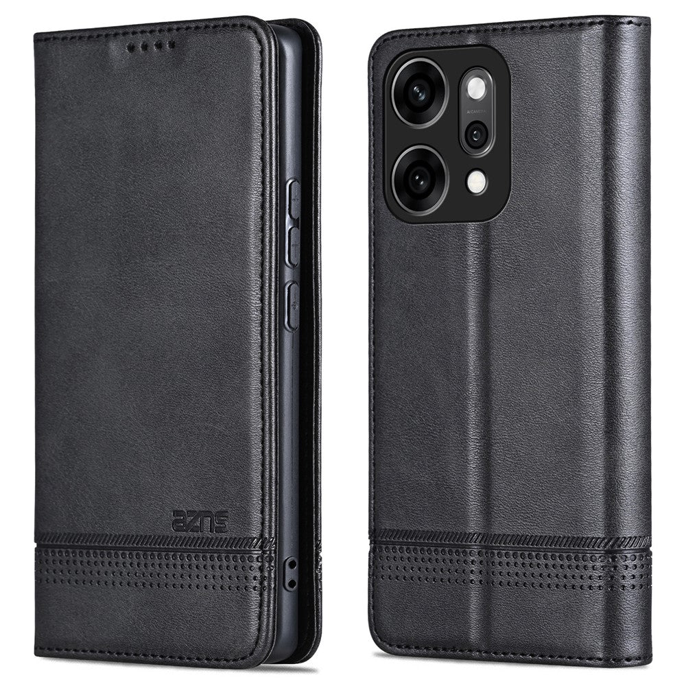 AZNS For Oppo Reno14 Pro 5G (Global) Case Cowhide Texture PU Leather Wallet Phone Cover - Black