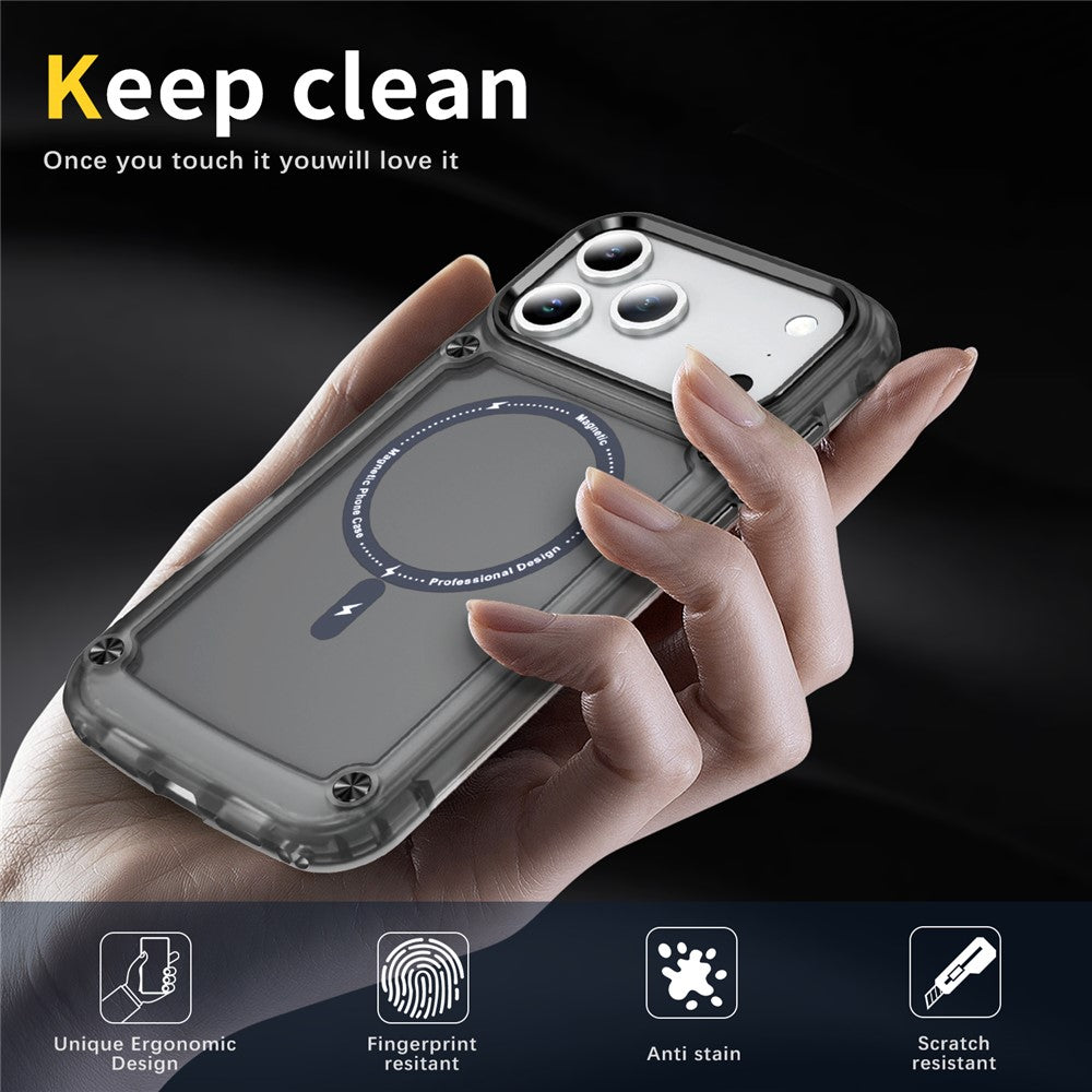 For iPhone 17 Pro Max Case Skin Touch TPU + PC Phone Cover Compatible with MagSafe - Transparent Black