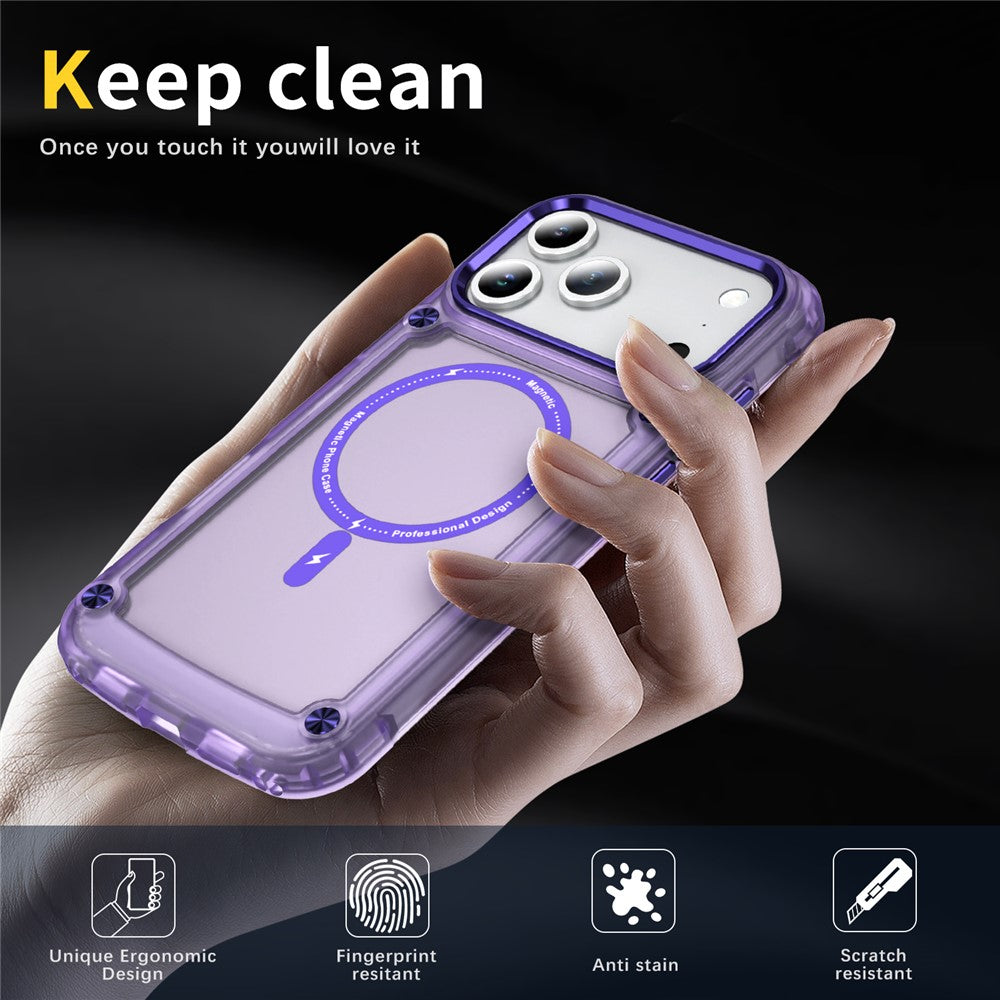 For iPhone 17 Pro Max Case Skin Touch TPU + PC Phone Cover Compatible with MagSafe - Transparent Purple