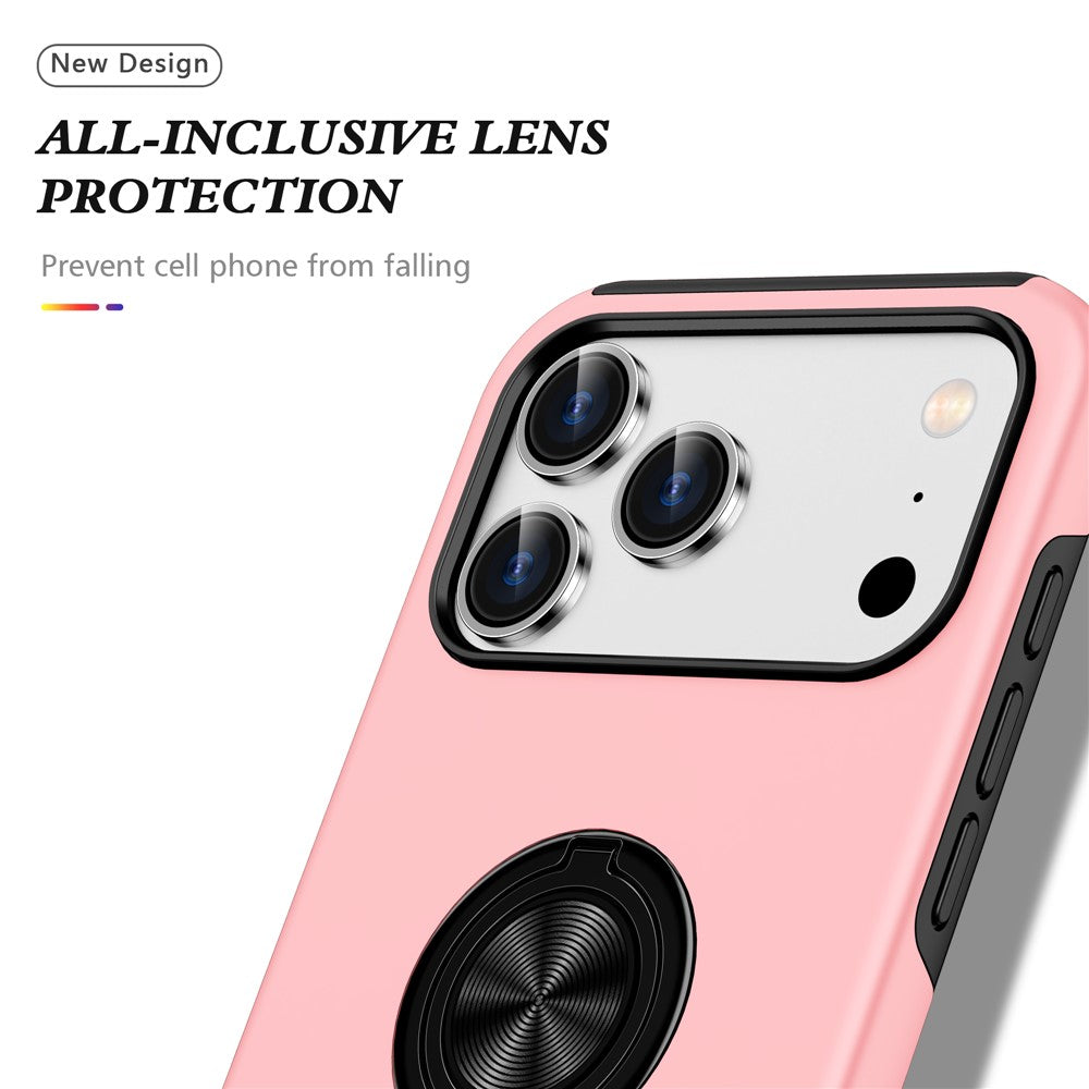 For iPhone 17 Pro Max Case PC + TPU Phone Cover with Rotatable Ring Holder - Rose Gold