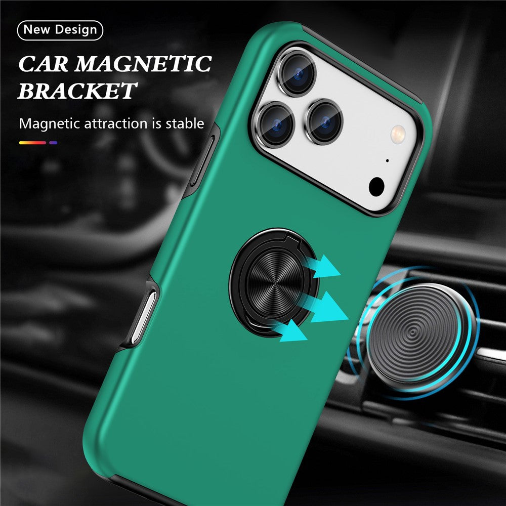 For iPhone 17 Pro Max Case PC + TPU Phone Cover with Rotatable Ring Holder - Blackish Green