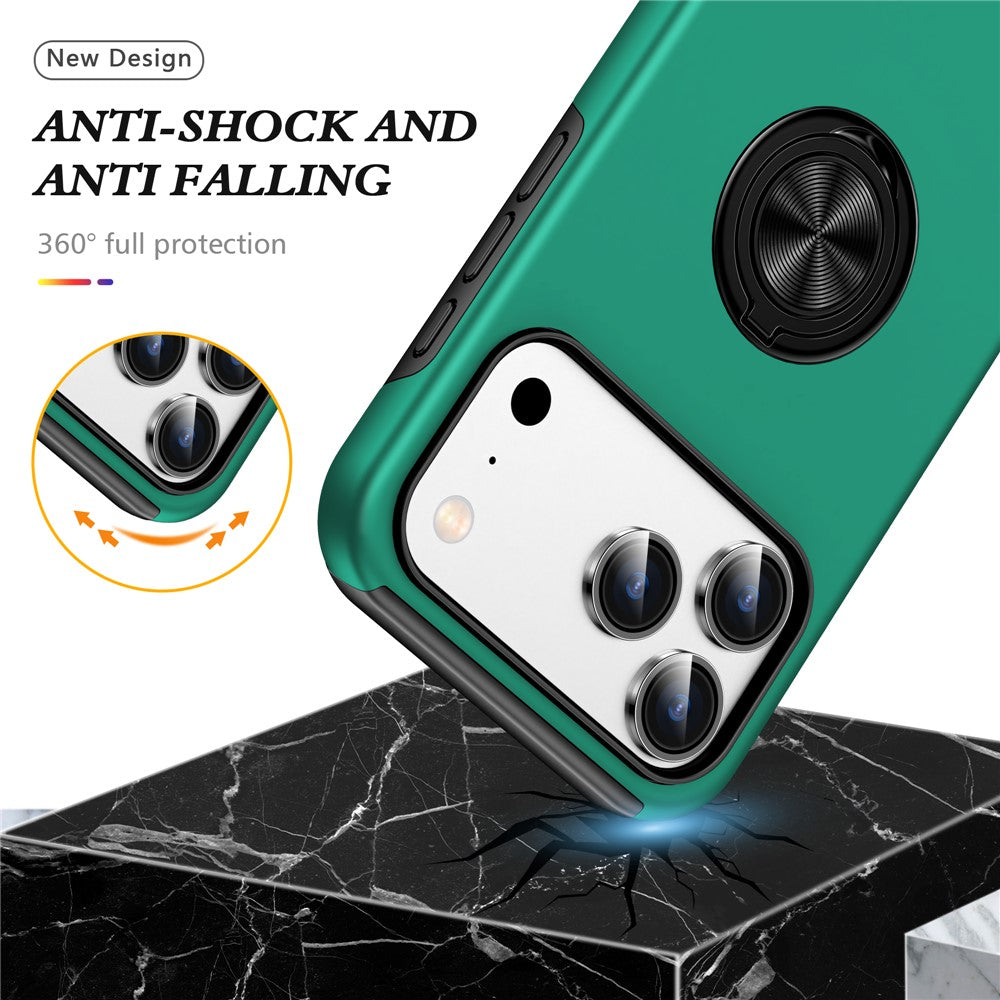 For iPhone 17 Pro Max Case PC + TPU Phone Cover with Rotatable Ring Holder - Blackish Green