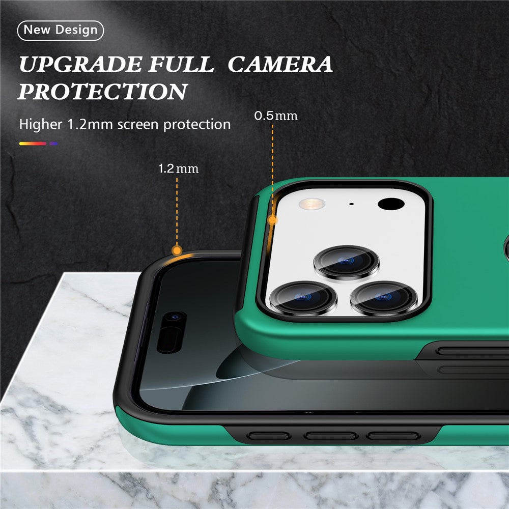 For iPhone 17 Pro Max Case PC + TPU Phone Cover with Rotatable Ring Holder - Blackish Green