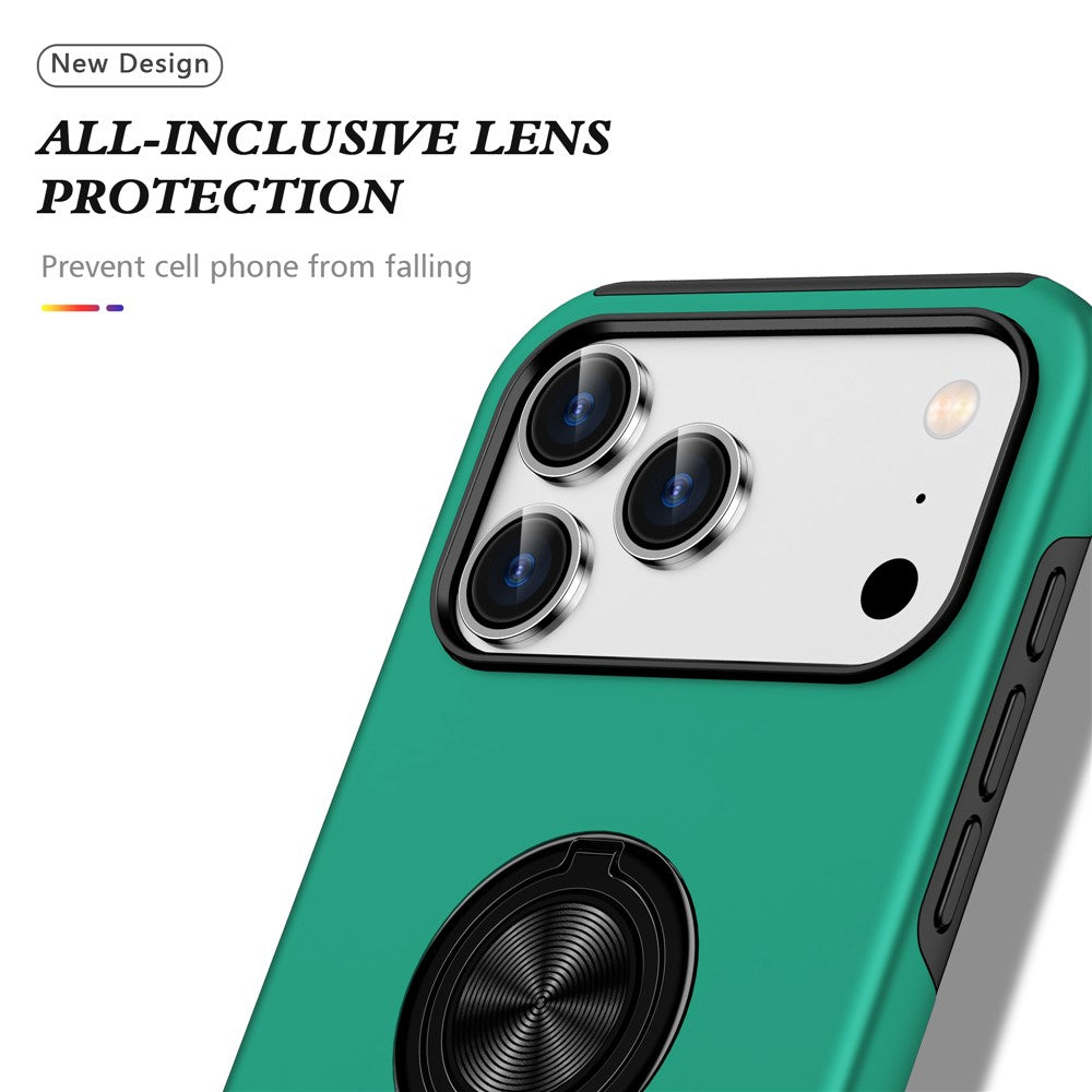 For iPhone 17 Pro Max Case PC + TPU Phone Cover with Rotatable Ring Holder - Blackish Green