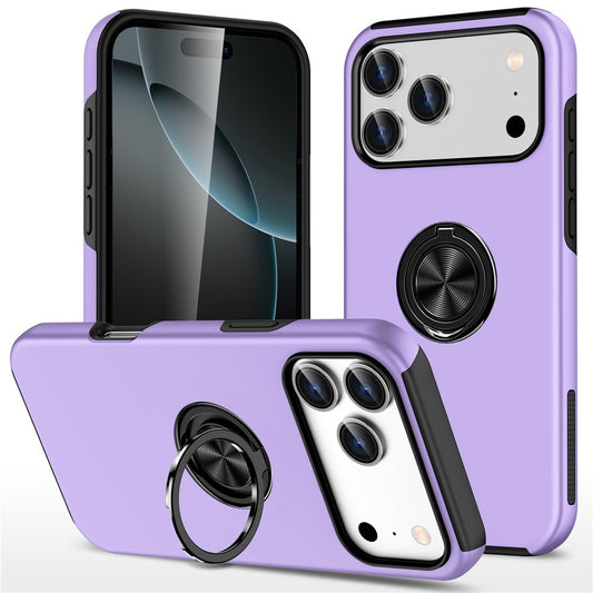 For iPhone 17 Pro Max Case PC + TPU Phone Cover with Rotatable Ring Holder - Purple