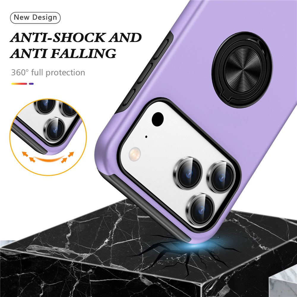 For iPhone 17 Pro Max Case PC + TPU Phone Cover with Rotatable Ring Holder - Purple