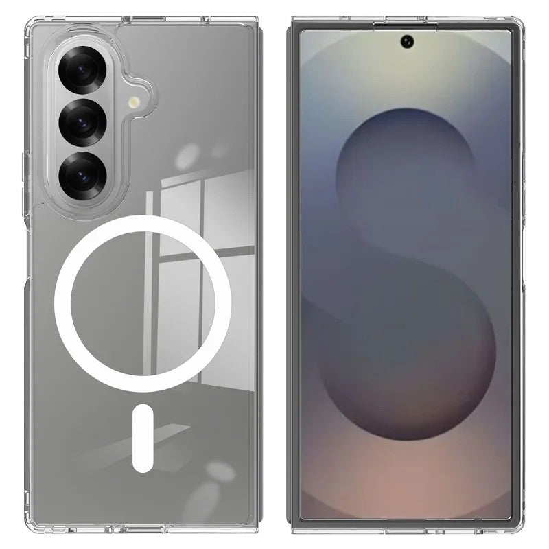 For Samsung Galaxy Z Fold7 5G Clear Case Compatible with MagSafe WANLONFENG LM2 Series Phone Cover (Big Lens Hole) - Transparent