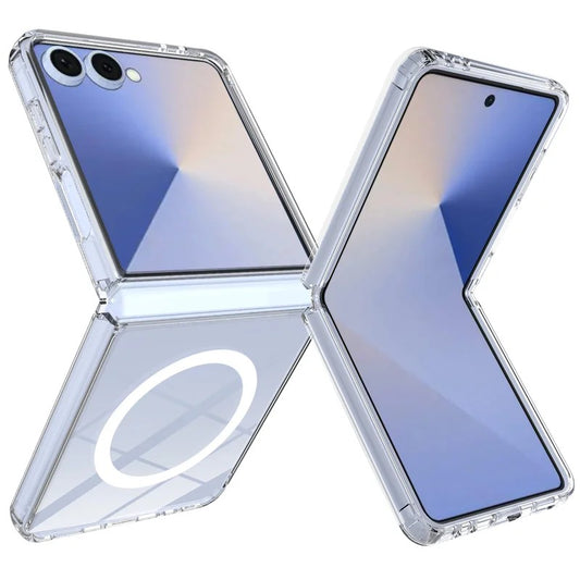 For Samsung Galaxy Z Flip7 5G Clear Case Compatible with MagSafe WANLONFENG LM2 Series Phone Cover (Big Lens Hole) - Transparent