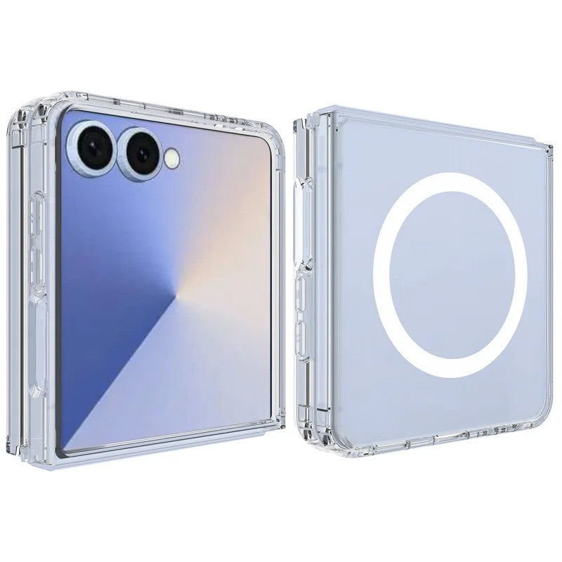 For Samsung Galaxy Z Flip7 5G Clear Case Compatible with MagSafe WANLONFENG LM2 Series Phone Cover (Big Lens Hole) - Transparent