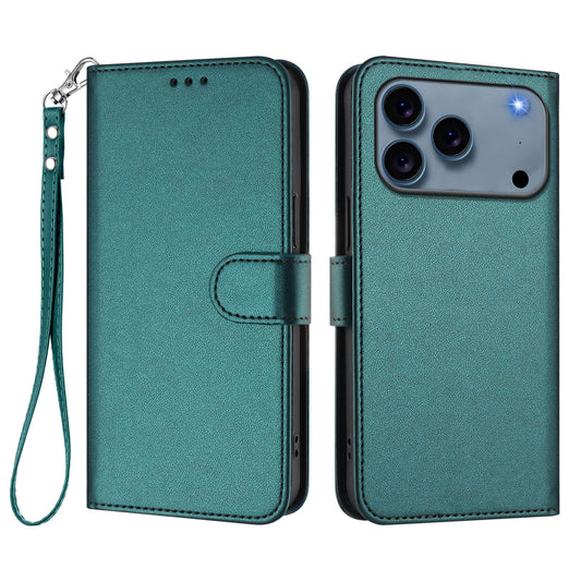 For iPhone 17 Pro Max Leather Case Wallet Stand Phone Cover with Wrist Strap - Green